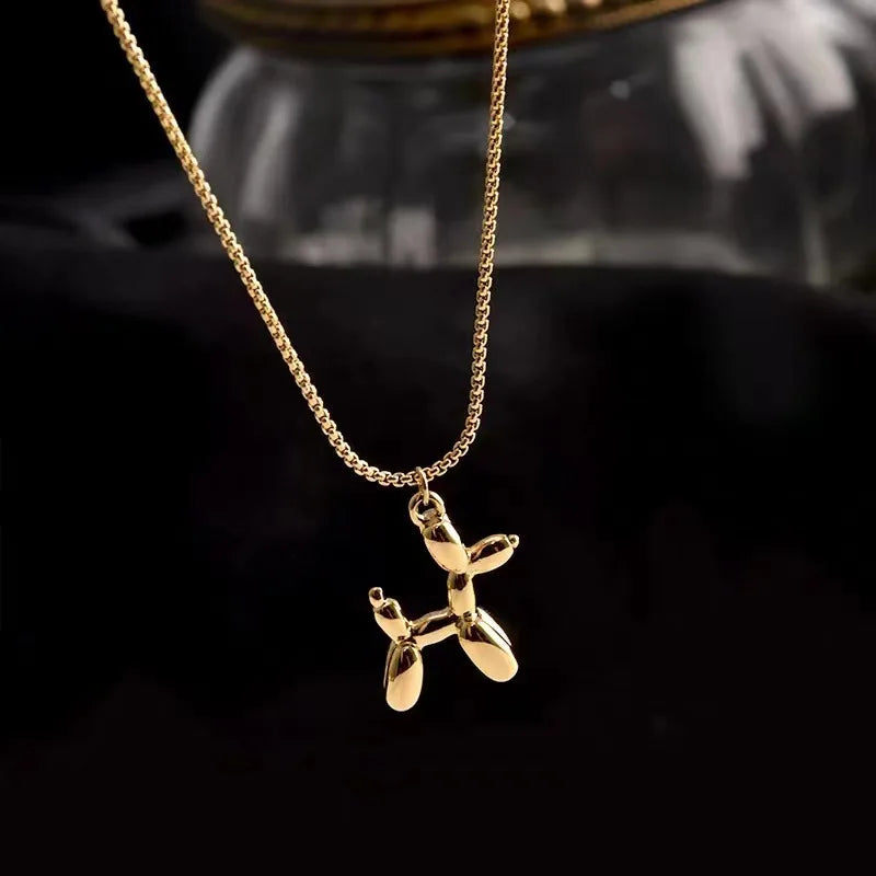 Cute Balloon Dog Golden Pendant Necklace