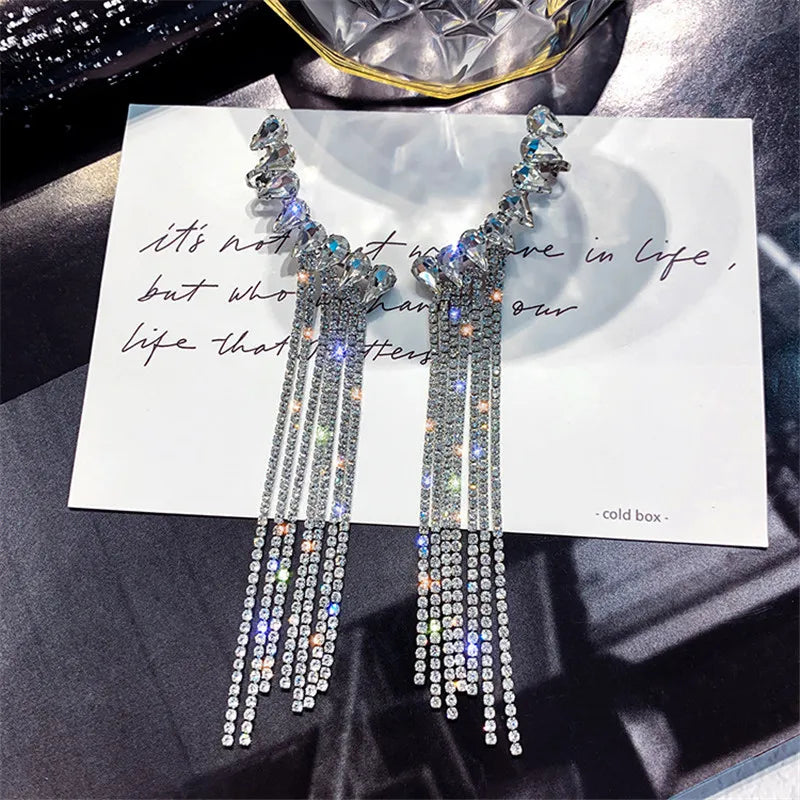 Vintage Rhinestone Crystal Tassel Earrings