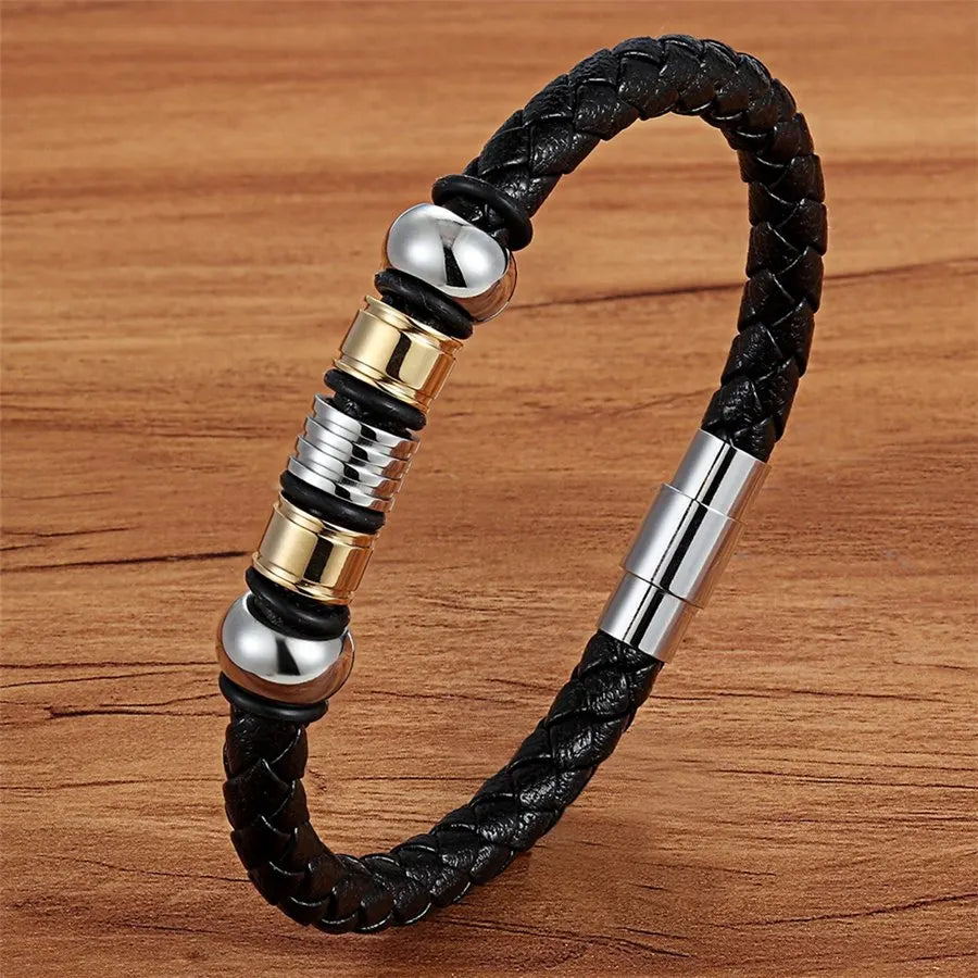 Multilayer Braided Black Leather Bracelet