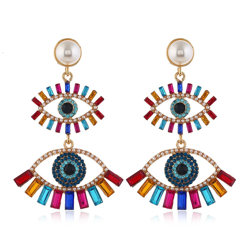 Rhinestone Evil Eye Statement Earrings