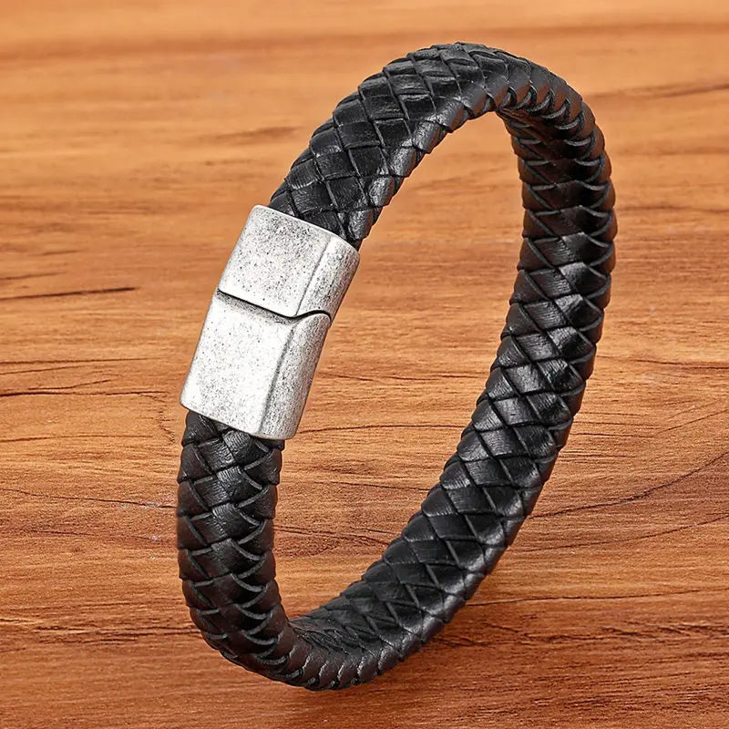 Multilayer Braided Black Leather Bracelet