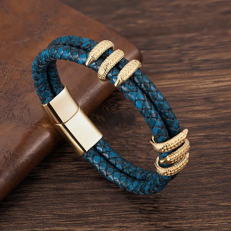 Vintage Blue Leather Dragon Claw Bracelet