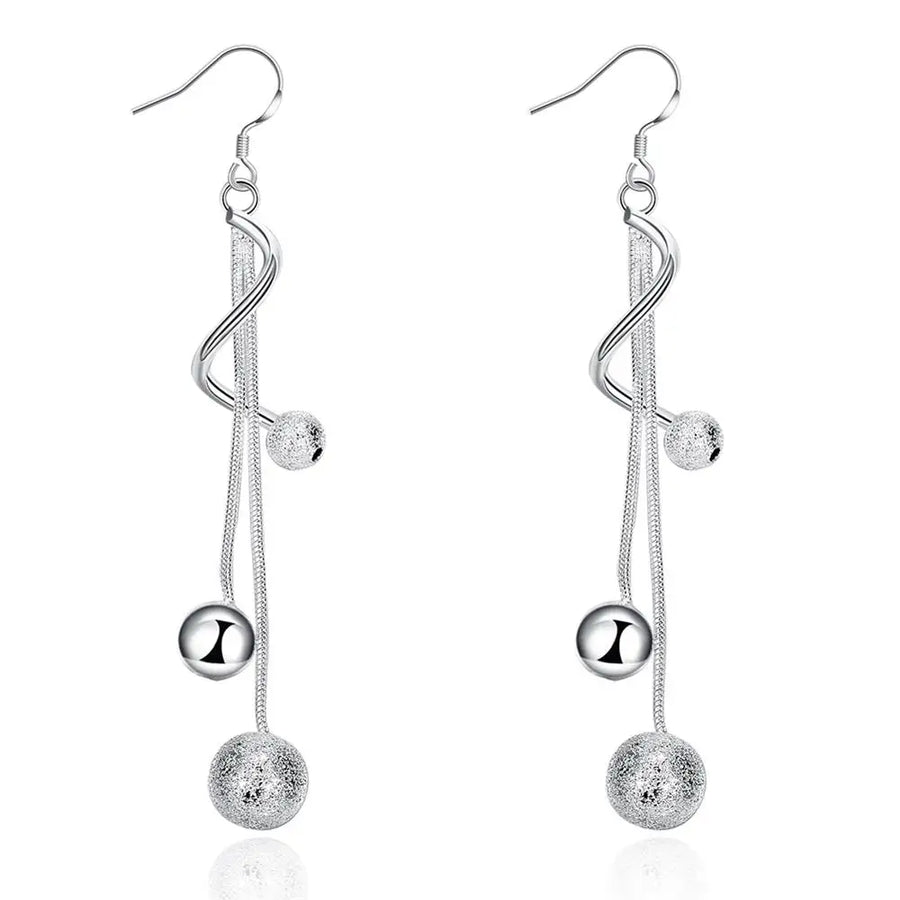 925 Sterling Silver Tassel Bead Earrings