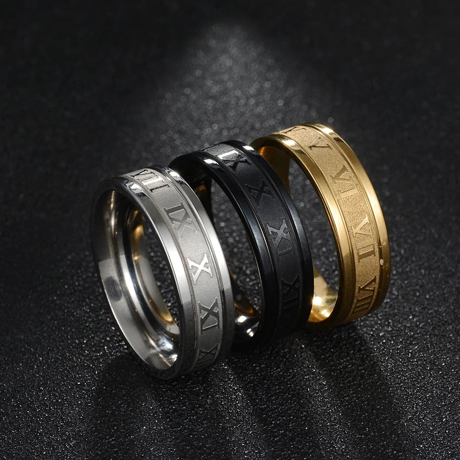 Stainless Steel Roman Numeral Rings