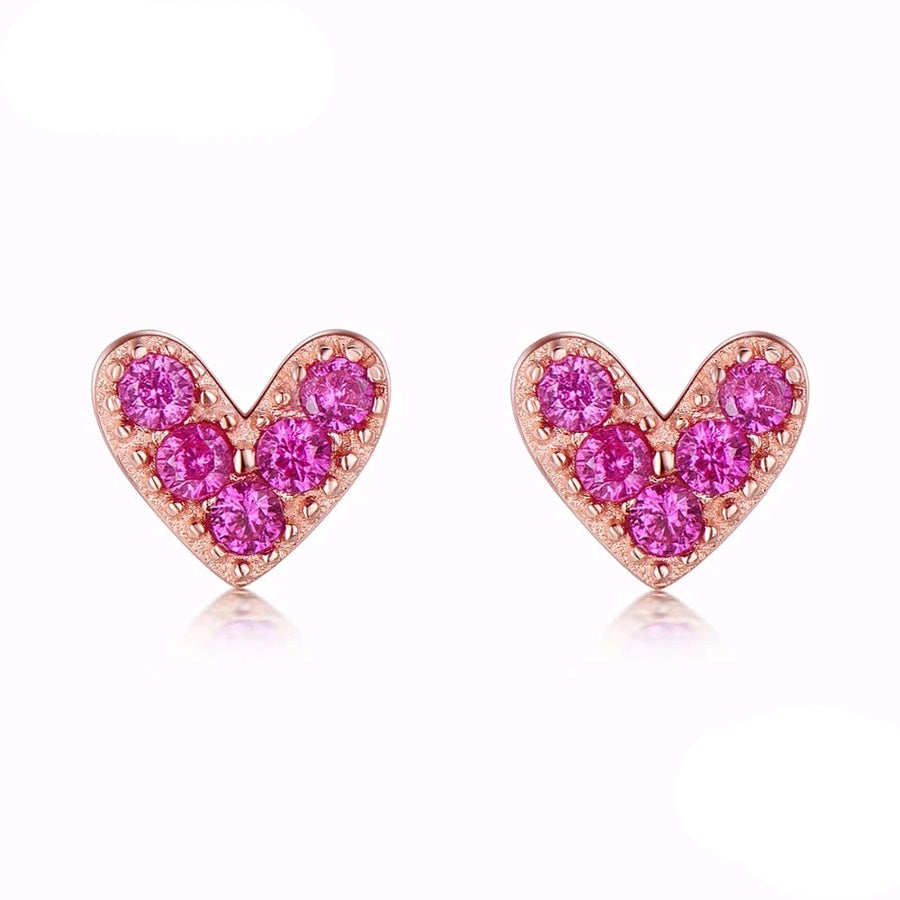 Genuine 925 Sterling Silver Heart Pink Stud Earrings