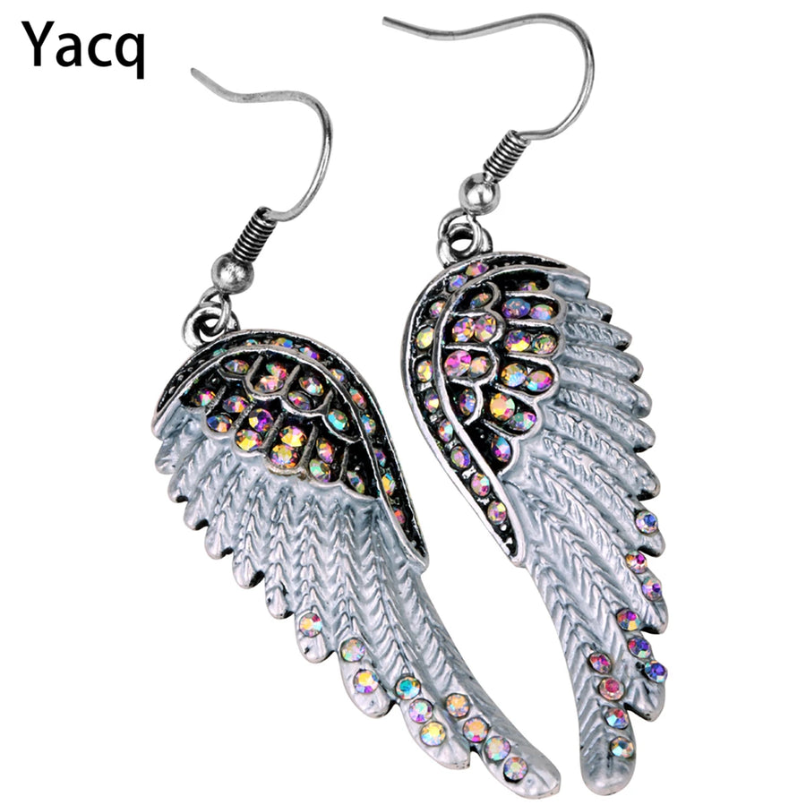 Angel Wings Feather Crystal Earrings