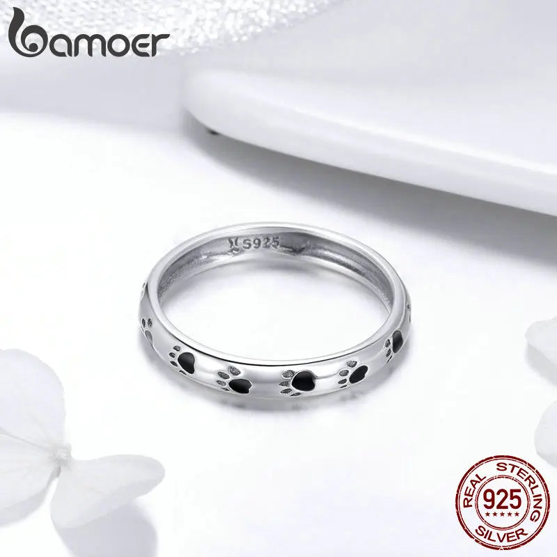 925 Sterling Silver Stackable Dog Cat Footprints Finger Ring