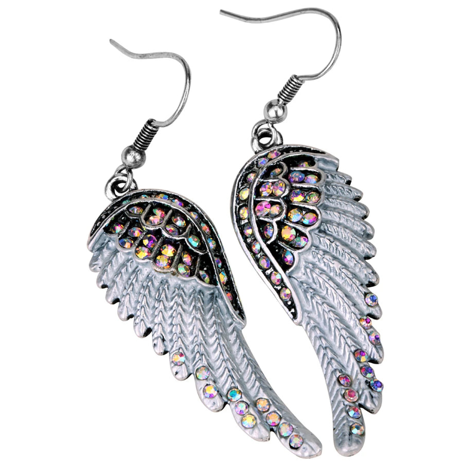 Angel Wings Feather Crystal Earrings