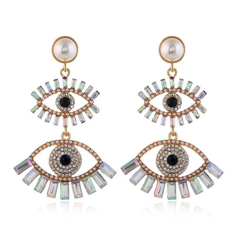 Rhinestone Evil Eye Statement Earrings