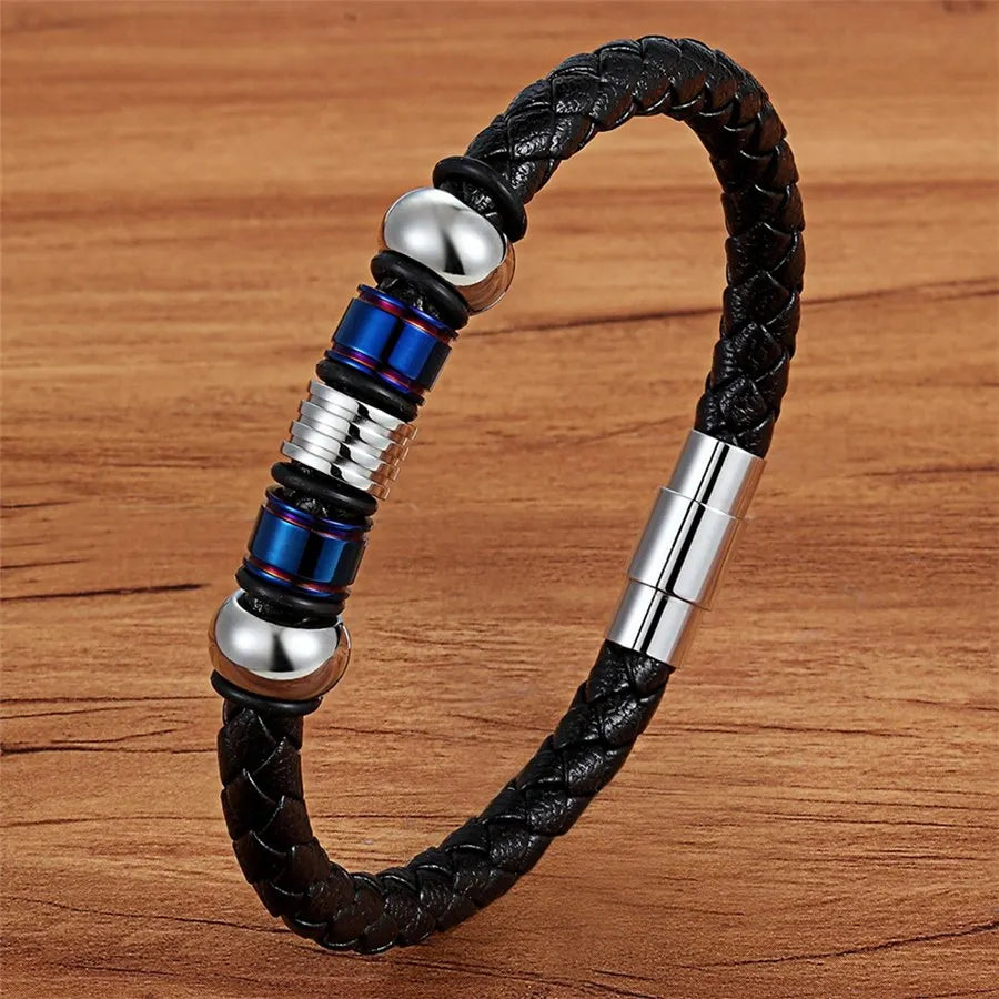 Multilayer Braided Black Leather Bracelet