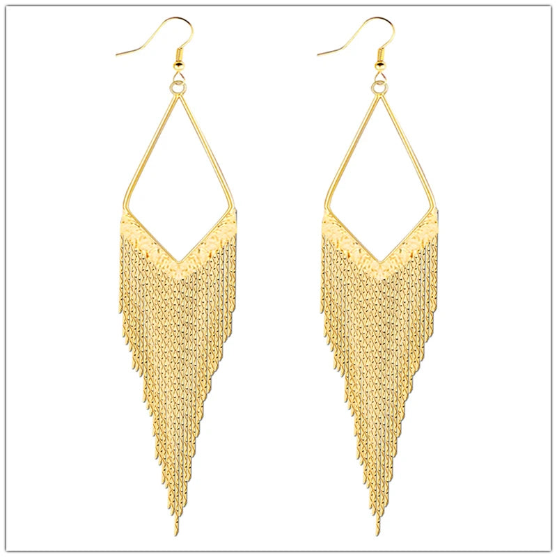 Boho Gold Long Tassels Earrings