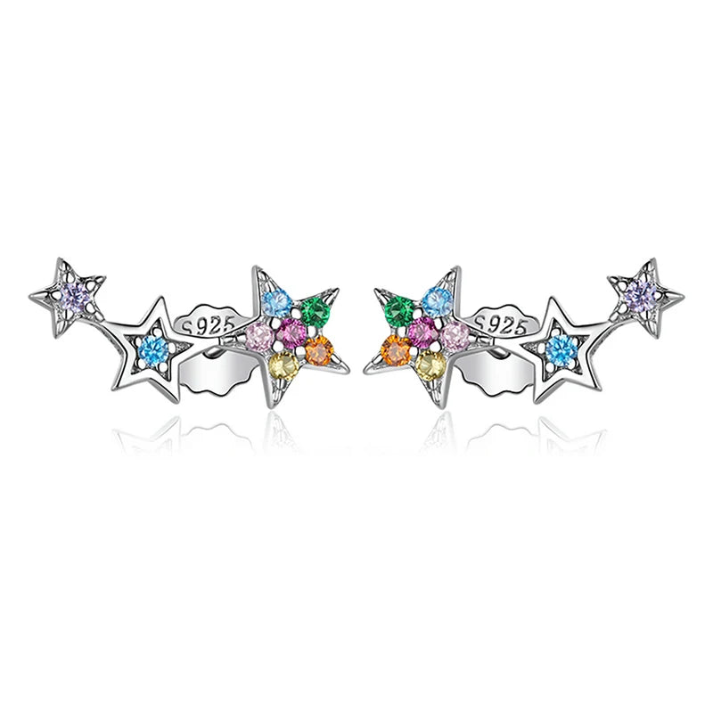 Authentic 925 Sterling Silver Sparkling Little Star Stackable Star Stud Earrings