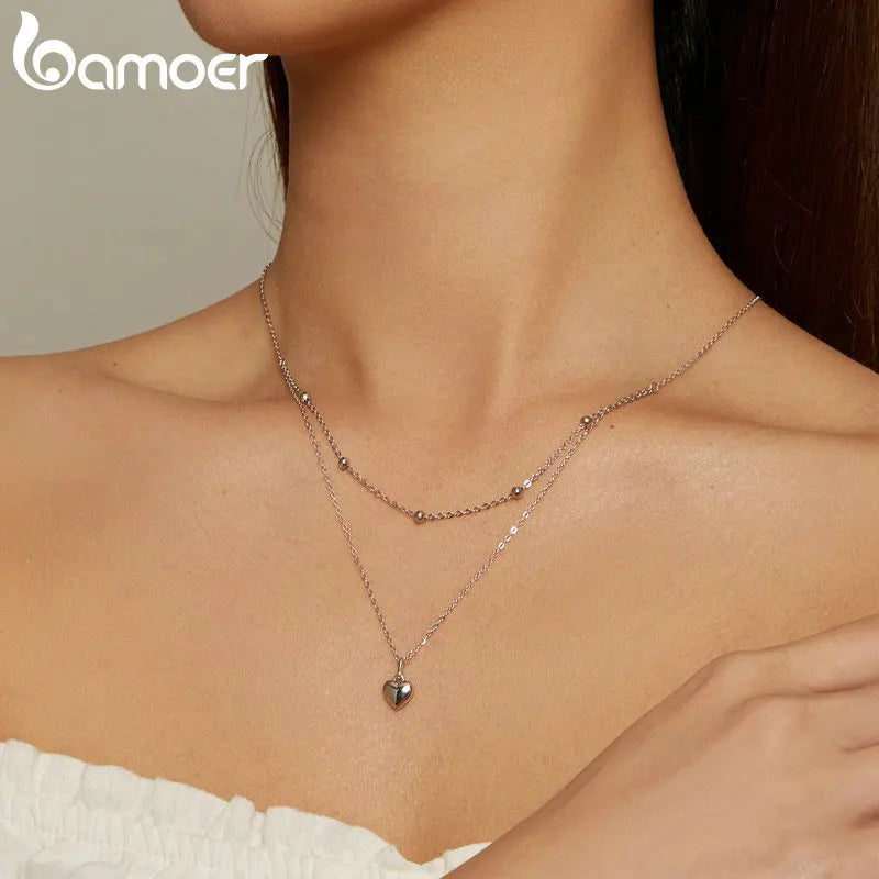 Genuine 925 Sterling Silver Double Layer Necklace