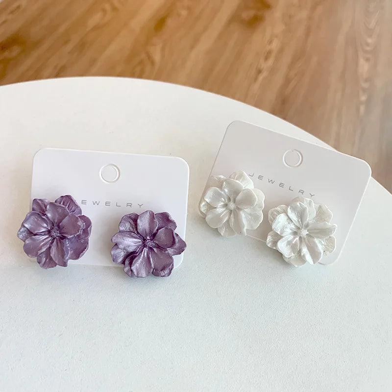 White Flower Stud Earrings