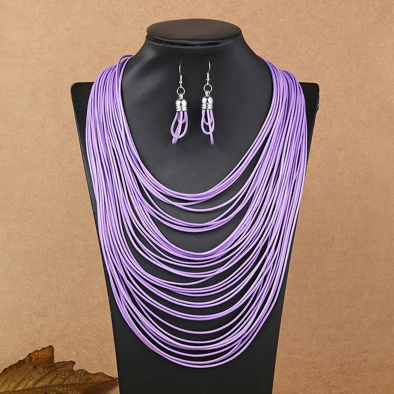 Multilayer Leather Pendant Necklace and Earrings