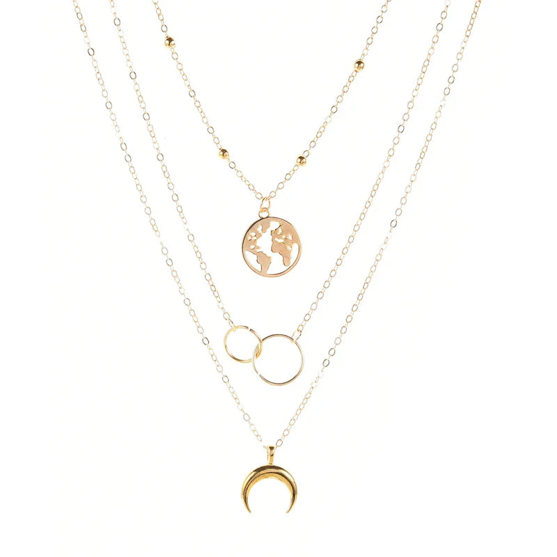 Bohemia Multilayer Moon Gold Color Pendant Necklace