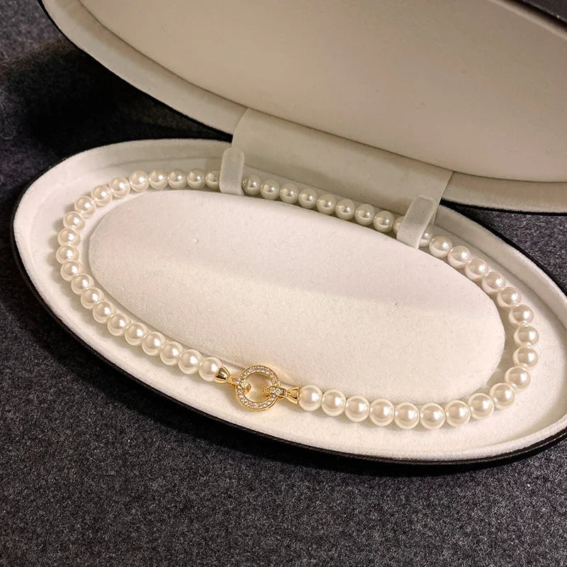 Round Pearl Circle Pendant Necklace