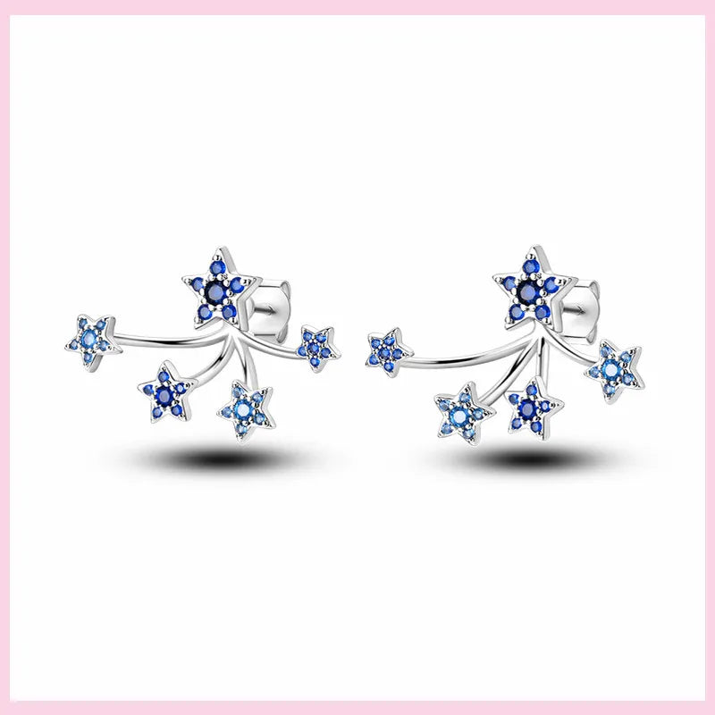 Sparkling Blue Zircon Star Moon Stud Earrings