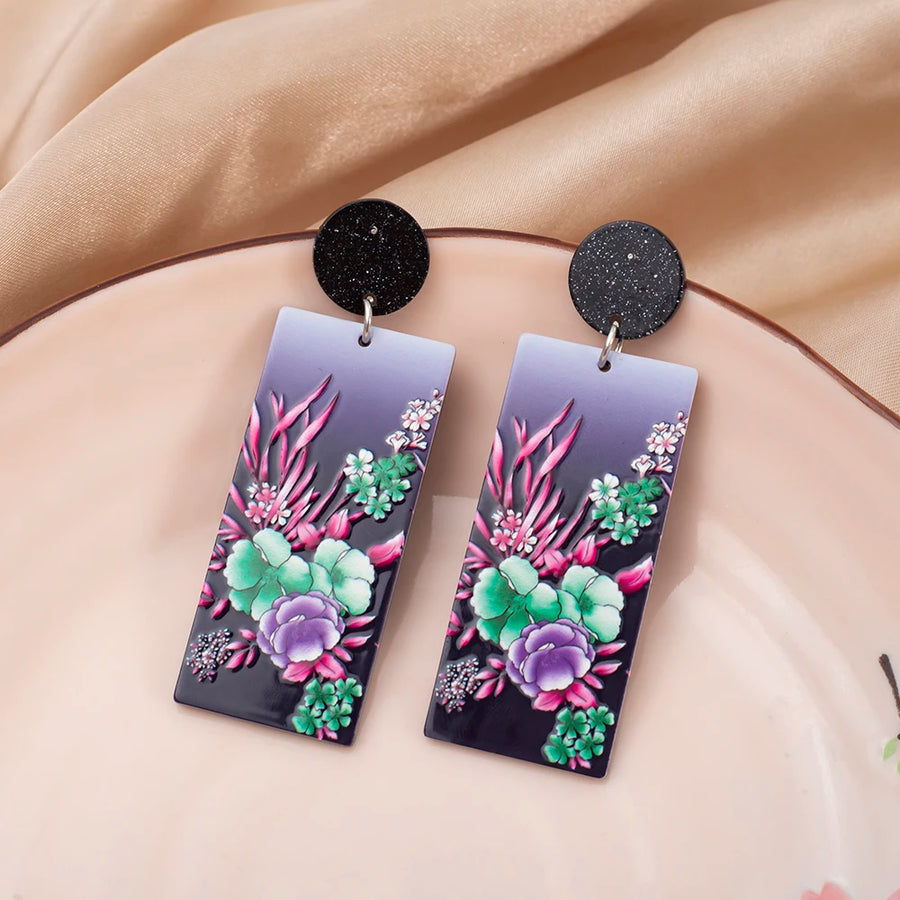 New Fashion Black Acrylic Flower Dangle Earrings