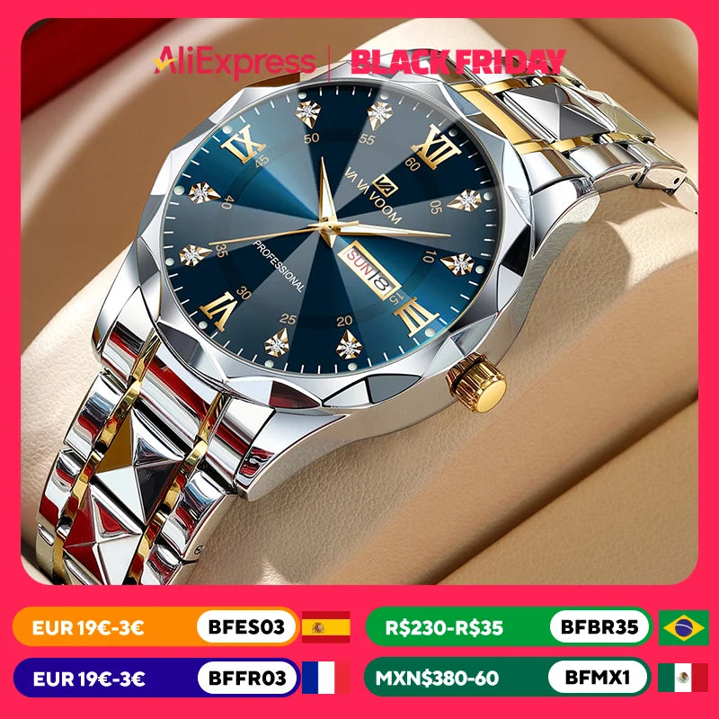 Stainless Steel Luxury Rhinestone Quartz Watch