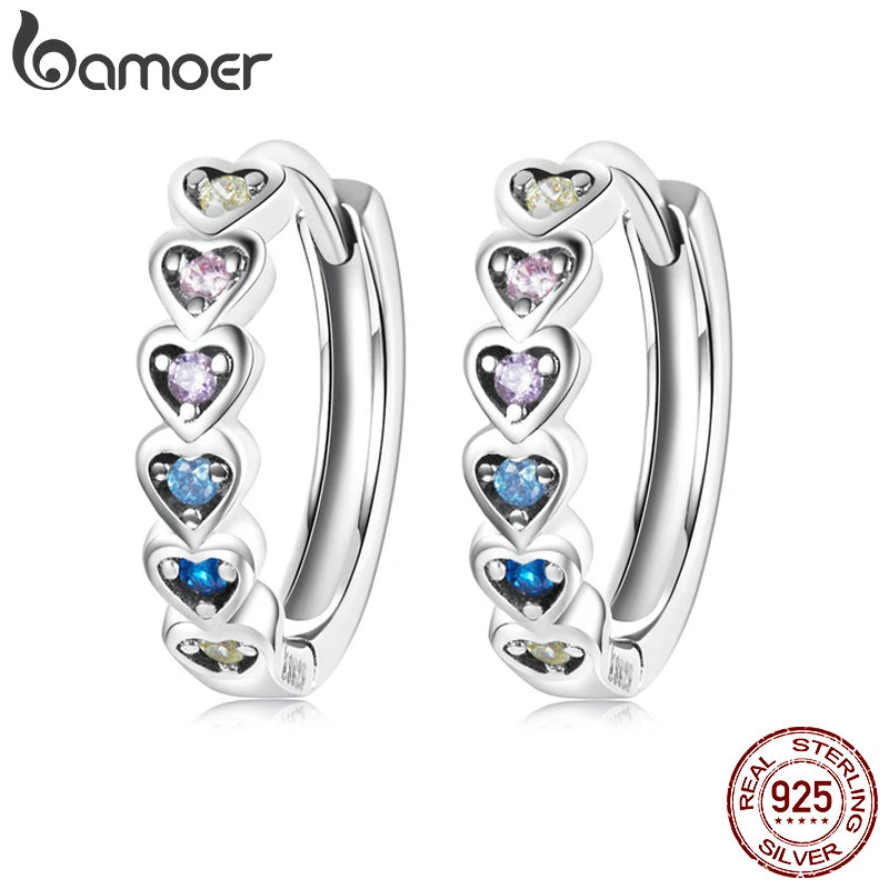 Heart-Shaped 925 Sterling Silver Rainbow Zircon Earrings