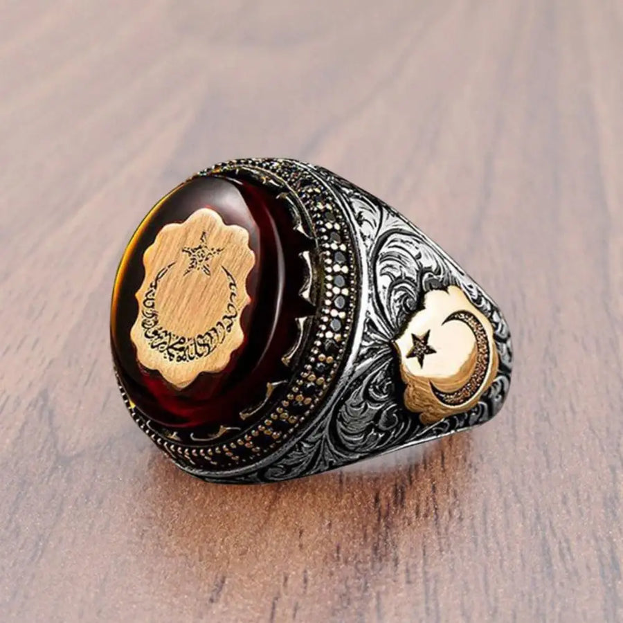 Vintage Hand Engraved Pattern Turkish Signet Ring