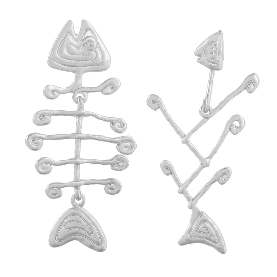 Fish Bone Asymmetric Dangle Earrings