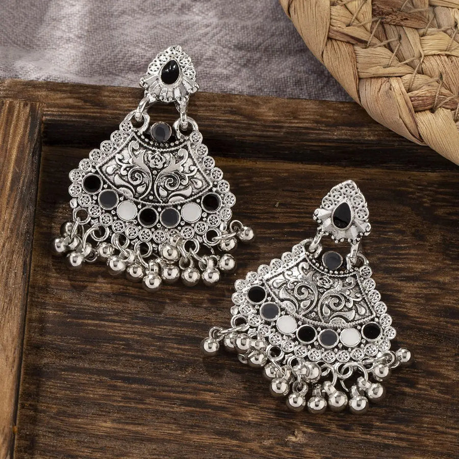 Vintage Antique Silver Color Carving  Drop Earrings