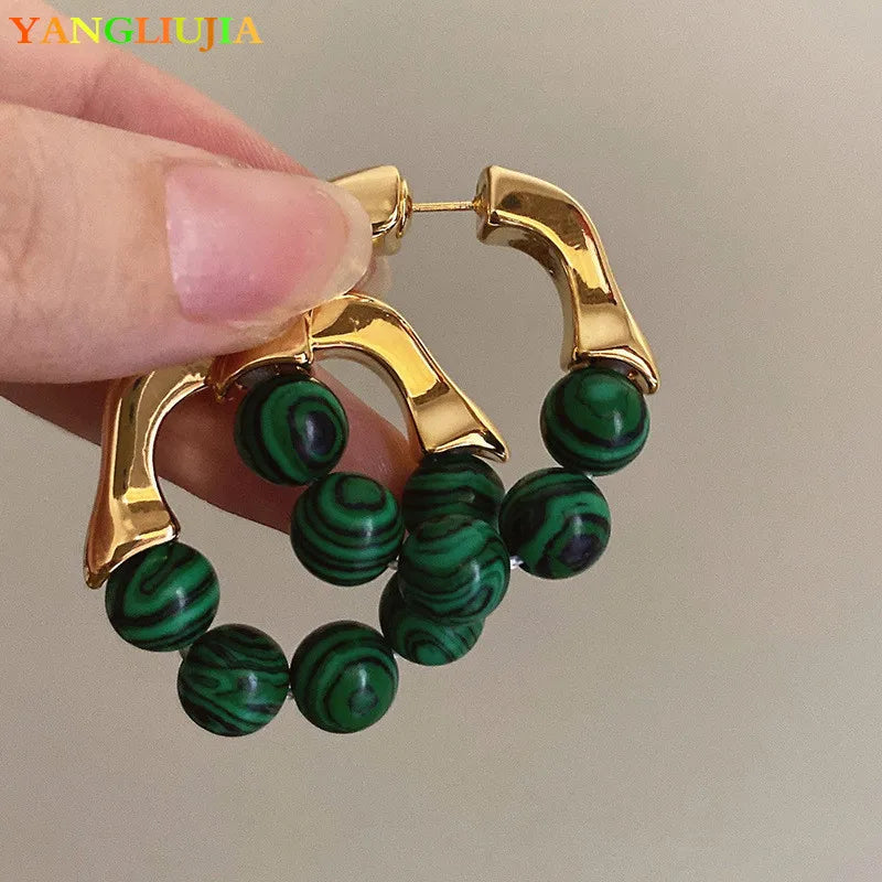 Green Bead Studed Earrings