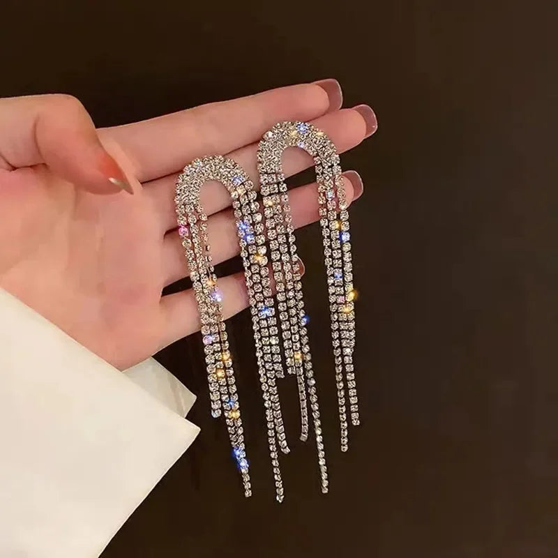 Luxury Rhinestone Crystal Long Tassel Earrings