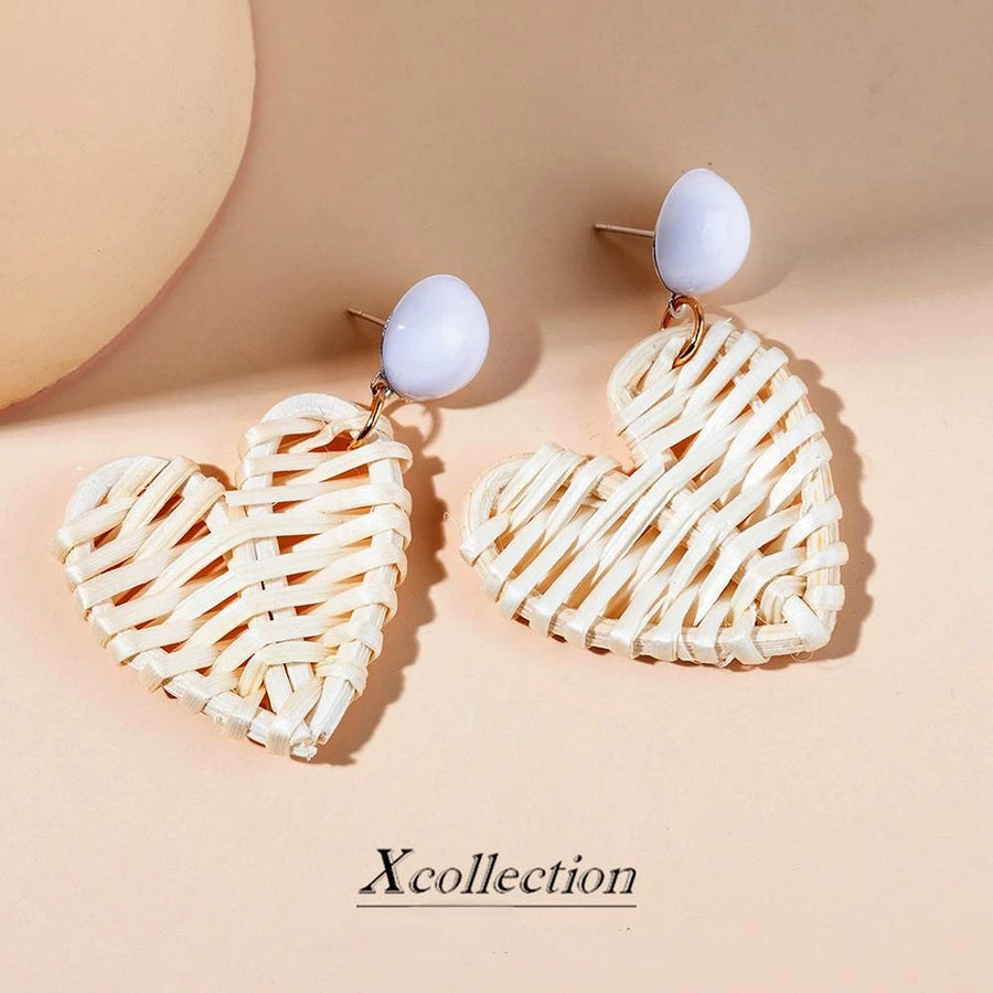 Rattan Raffia Tassel Pendant Earrings