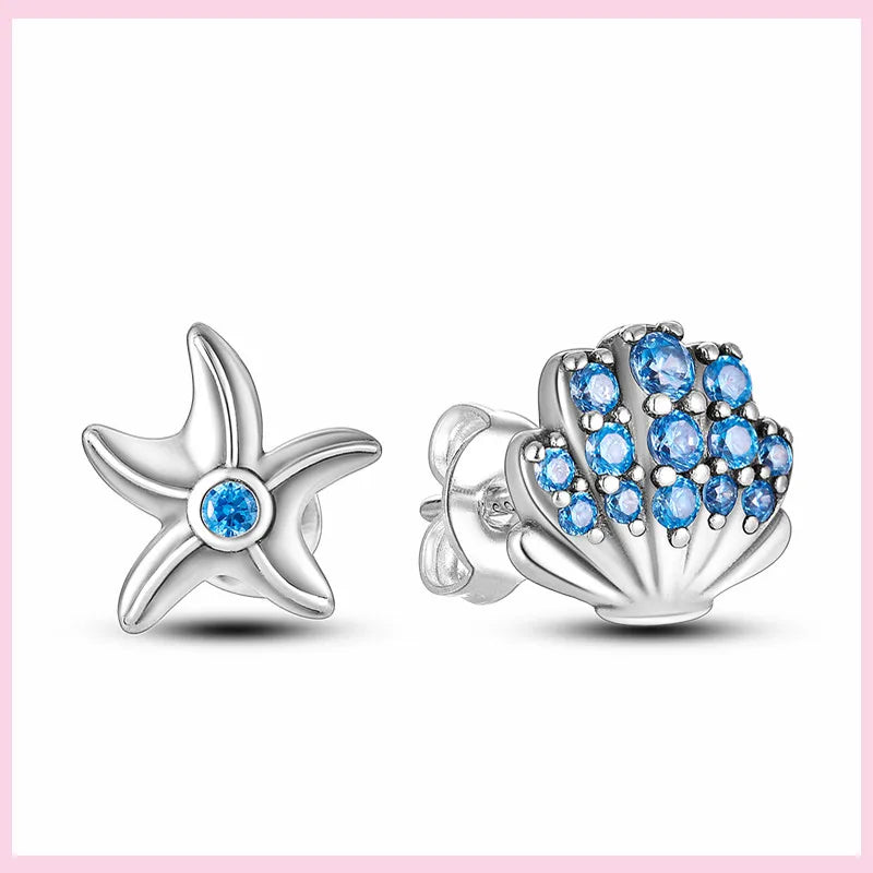 Sparkling Blue Zircon Star Moon Stud Earrings