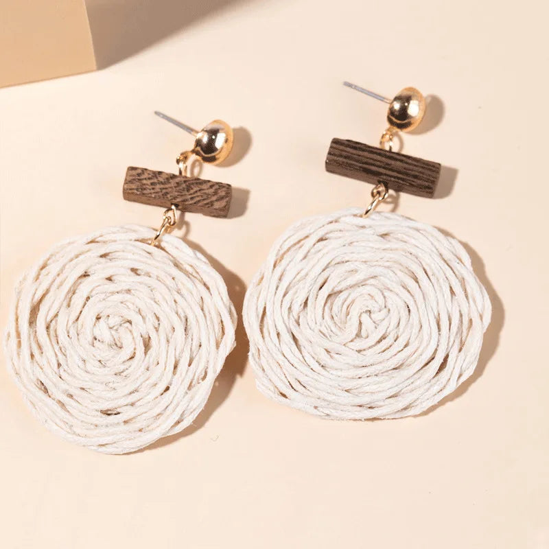 Rattan Raffia Tassel Pendant Earrings