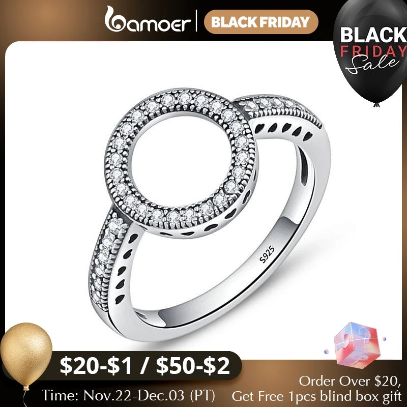 Genuine 925 Sterling Silver CZ Circle Ring