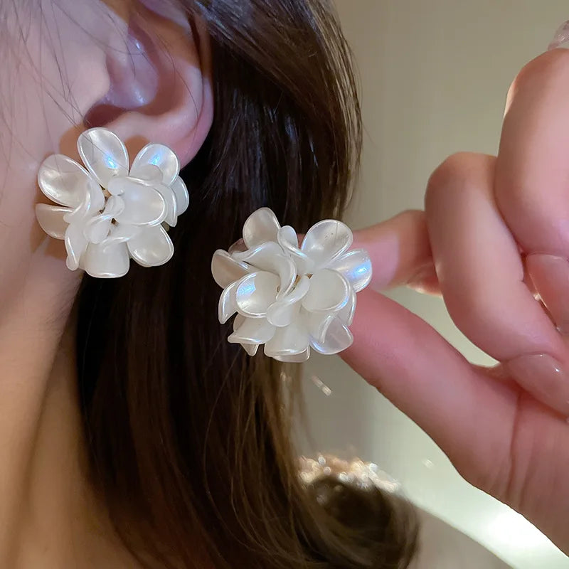 White Flower Stud Earrings