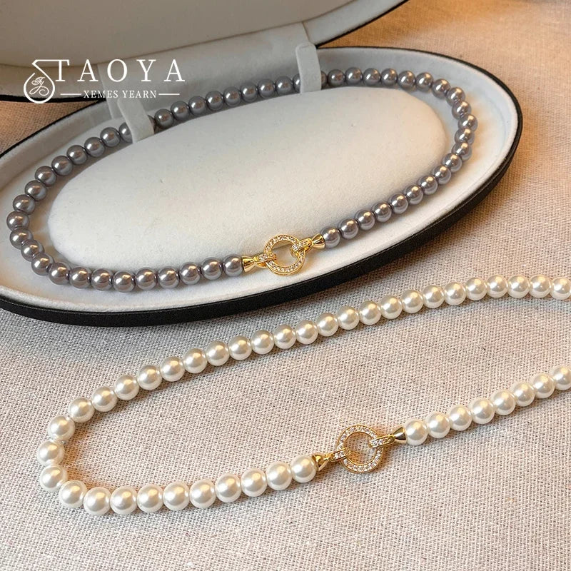 Round Pearl Circle Pendant Necklace