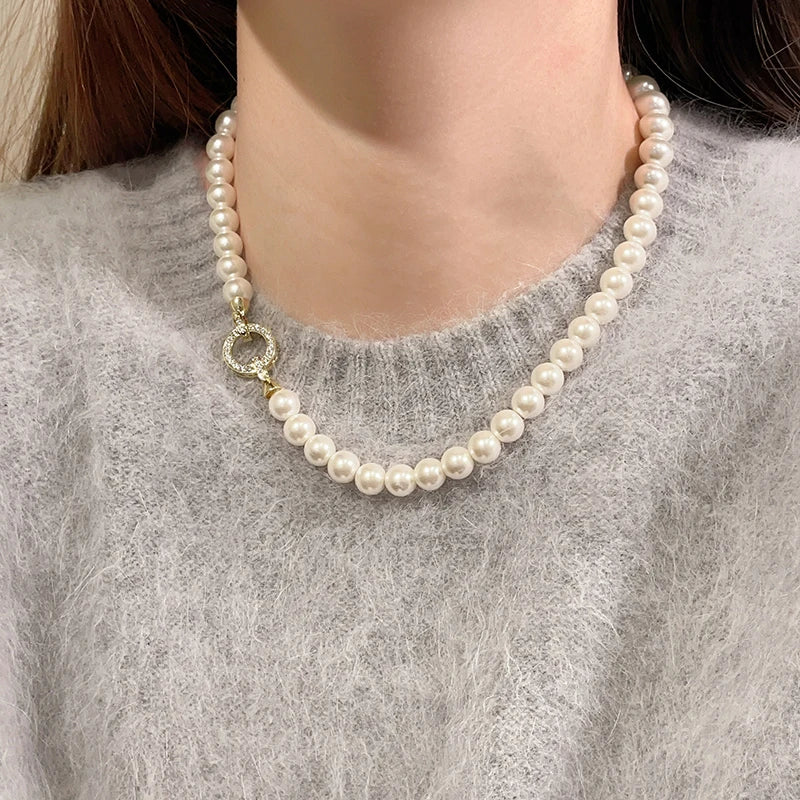 Round Pearl Circle Pendant Necklace