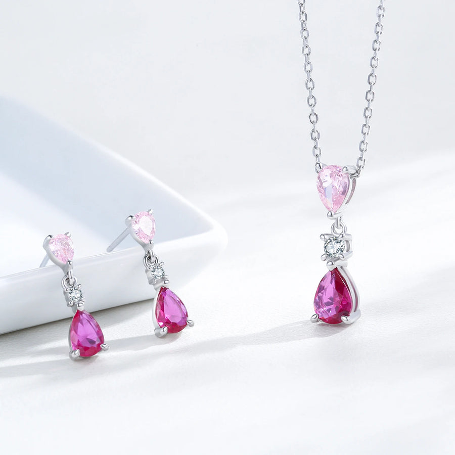 925 Sterling Silver Pink Zircon Charm Necklace