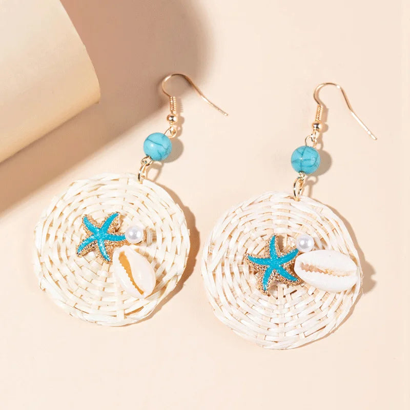 Rattan Raffia Tassel Pendant Earrings