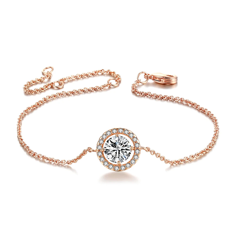 Round Micro Mosaic Cubic Zirconia Rose Gold Color Bracelet