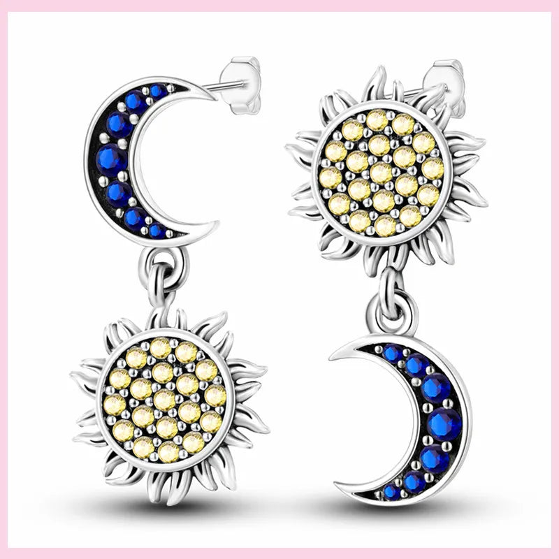 Sparkling Blue Zircon Star Moon Stud Earrings