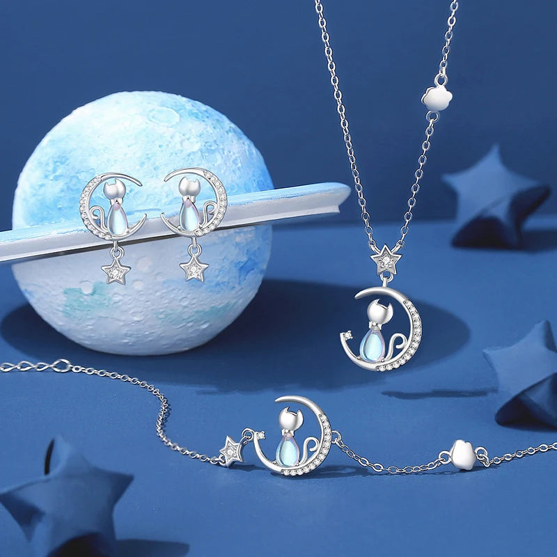 Cat Moon Pendant Necklace