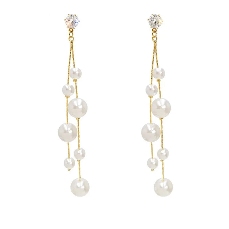 Long Imitation Pearl Tassel Earrings