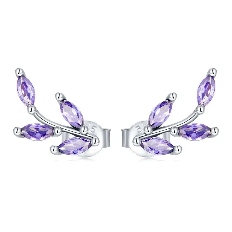 Genuine 925 Sterling Silver Purple Branch Stud Earrings