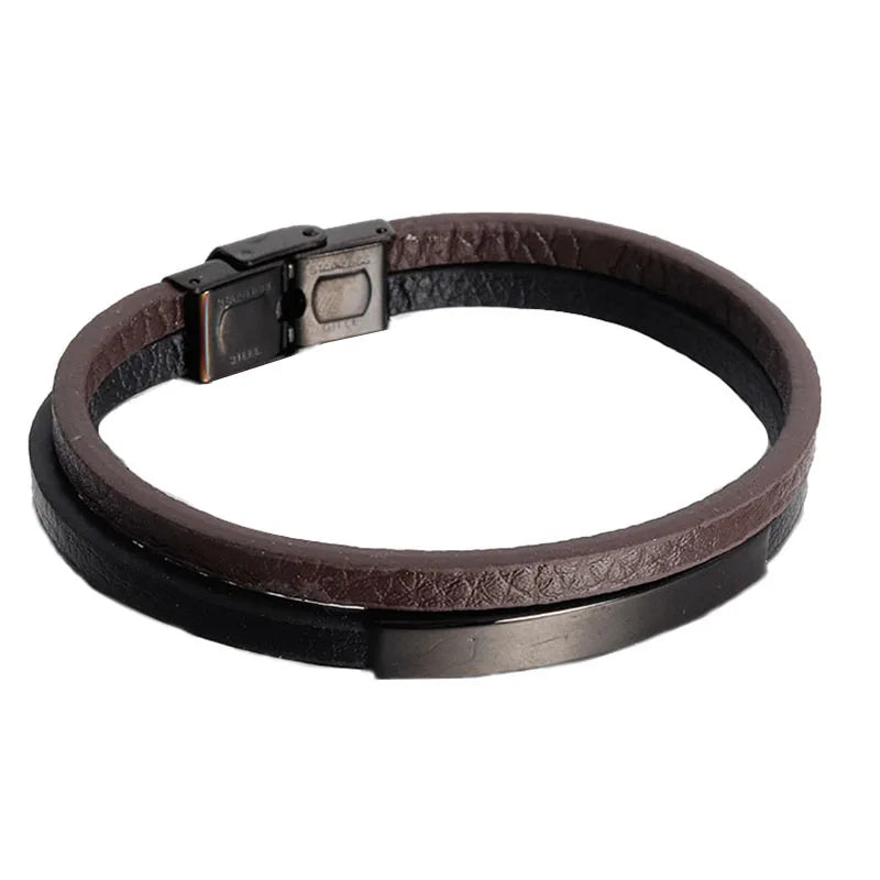 Simple Style Black Genuine Leather Bracelet