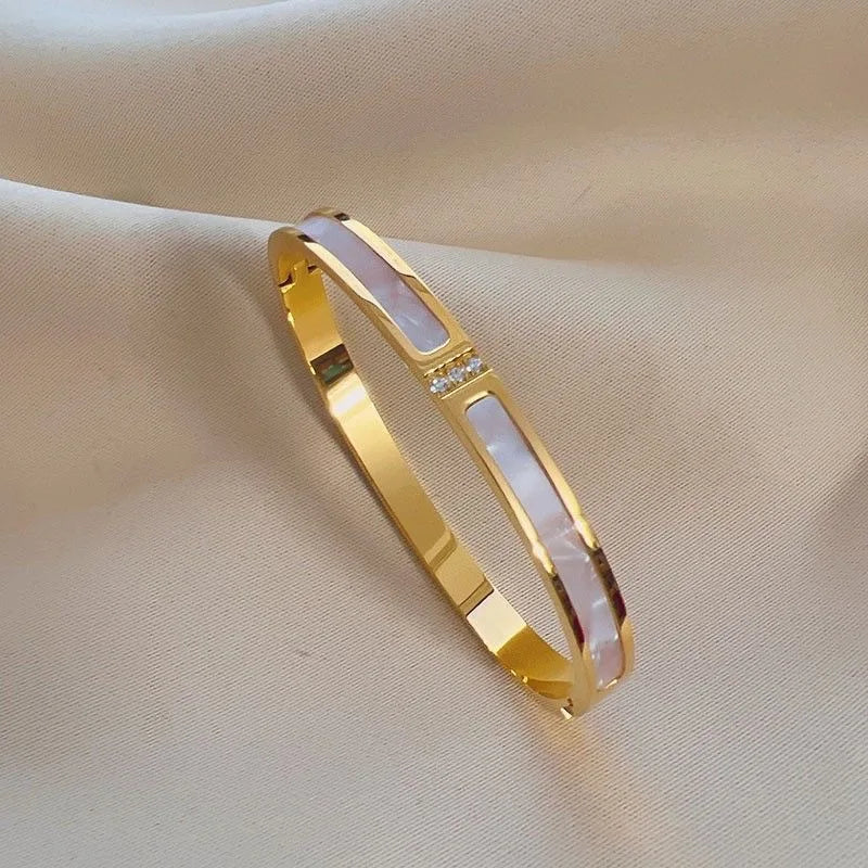 Gold Titanium Bracelet with Zircon