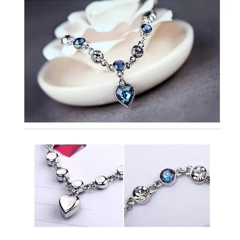 Fashion Silver Heart Charms Bracelet Bangle