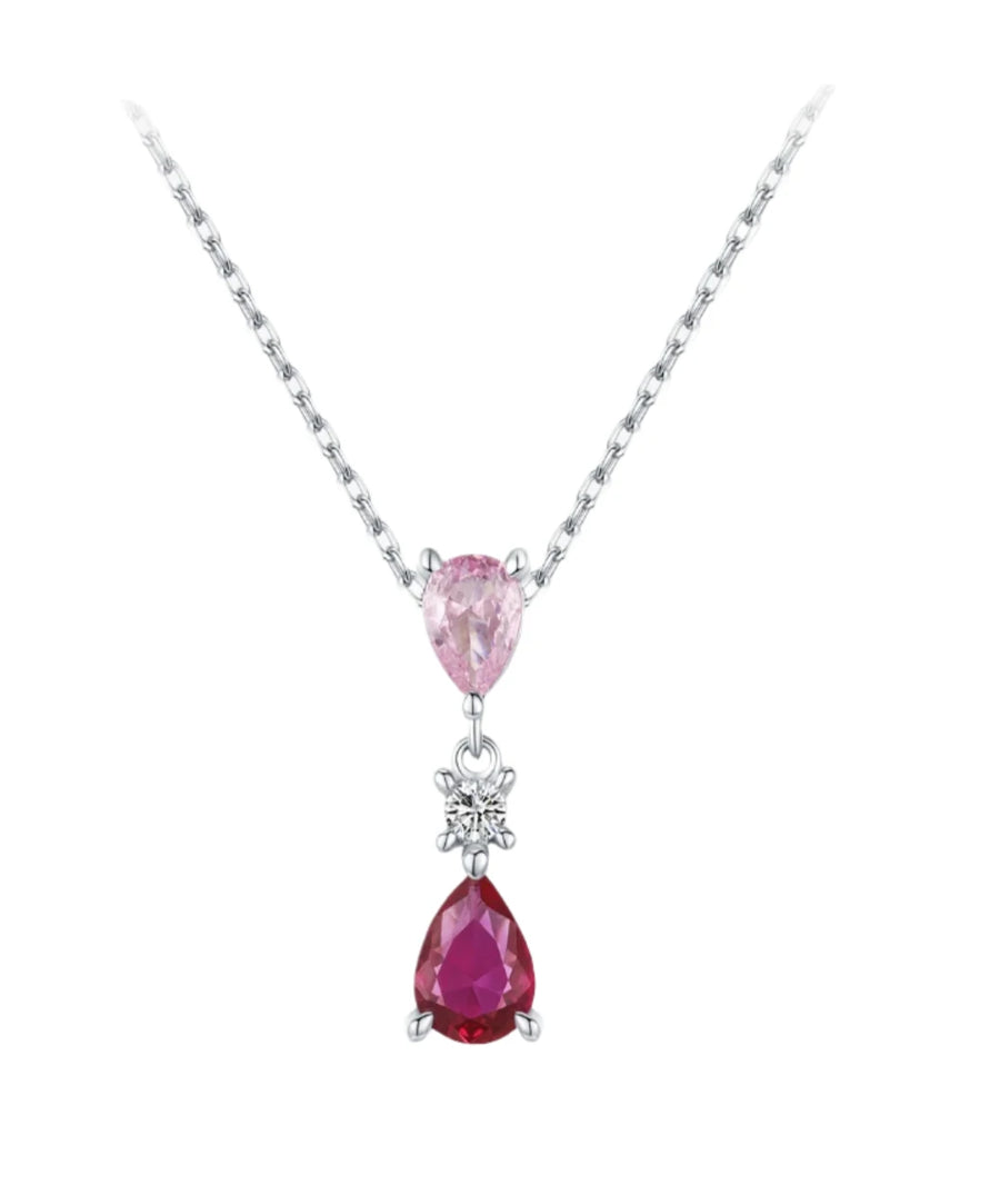 925 Sterling Silver Pink Zircon Charm Necklace