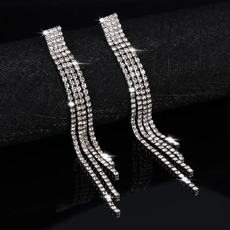 Luxury Rhinestone Crystal Long Tassel Earrings