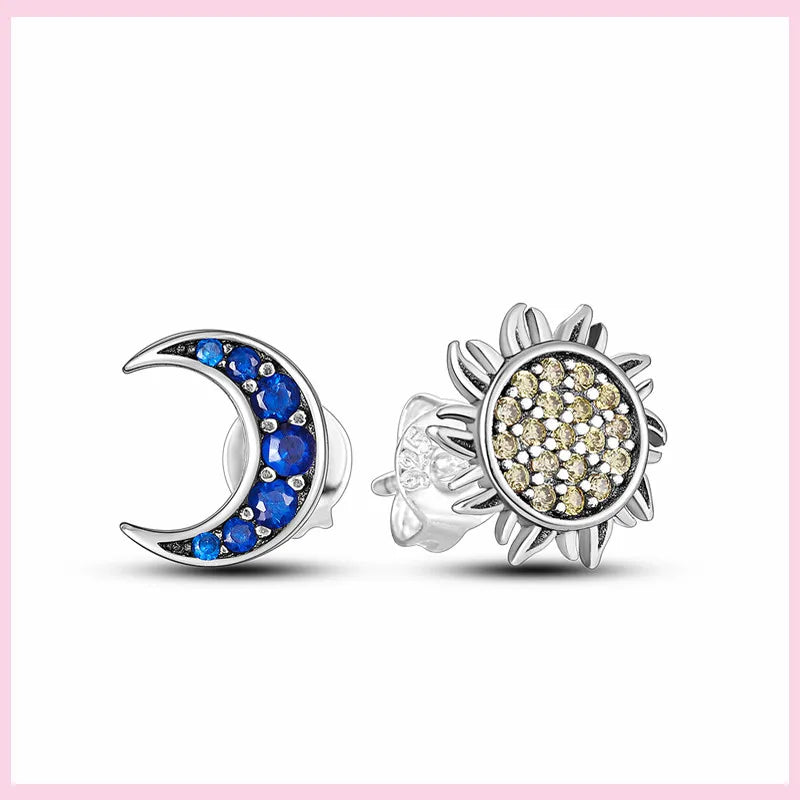 Sparkling Blue Zircon Star Moon Stud Earrings